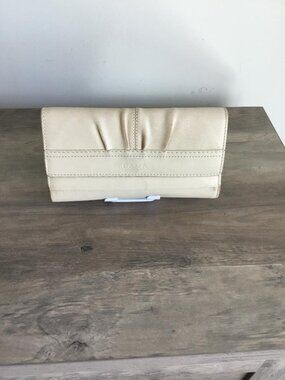 Coach Pleated Trifold Leather Wallet in Cream Color